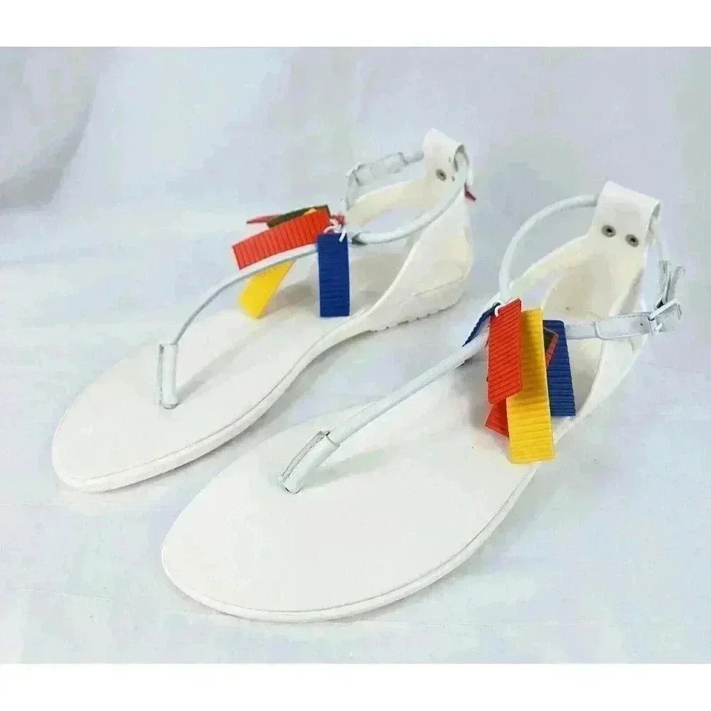 Hunter Original White Rubber Thong Sandals Multicolor Charms Womens 9 EU 40 UK 7